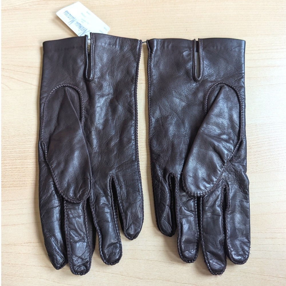 Neiman Marcus Brown Lambskin Leather Gloves Silk Lined Quiet Luxury Large NWT